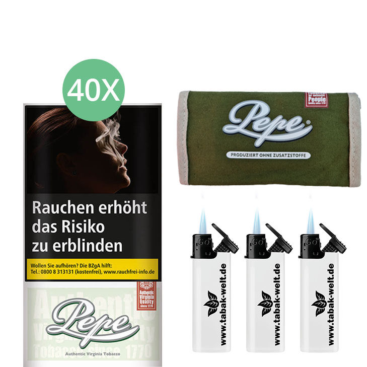 4xPepe Fine-Green-30g-orange-mit-pepe-sturmfeuerzeug
